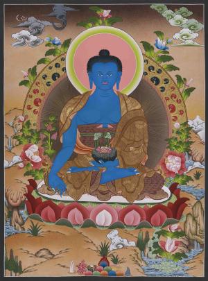 Medicine Buddha Thangka | Hand-Painted Tibetan Buddhist Decor | Spiritual Healing and Meditation